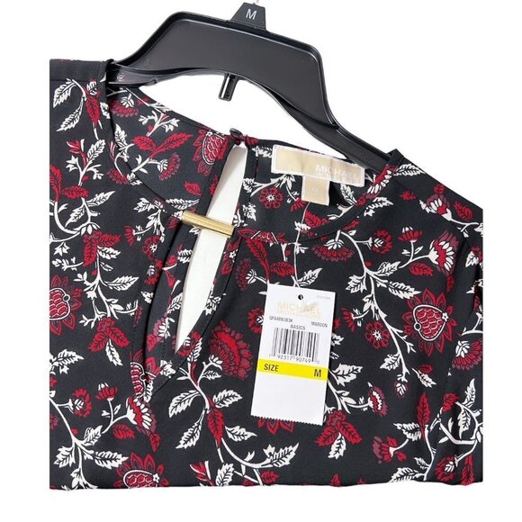 Michael Kors Womens Black Floral Long Bell Sleeve Peasant Blouse Sz M New - Picture 1 of 12